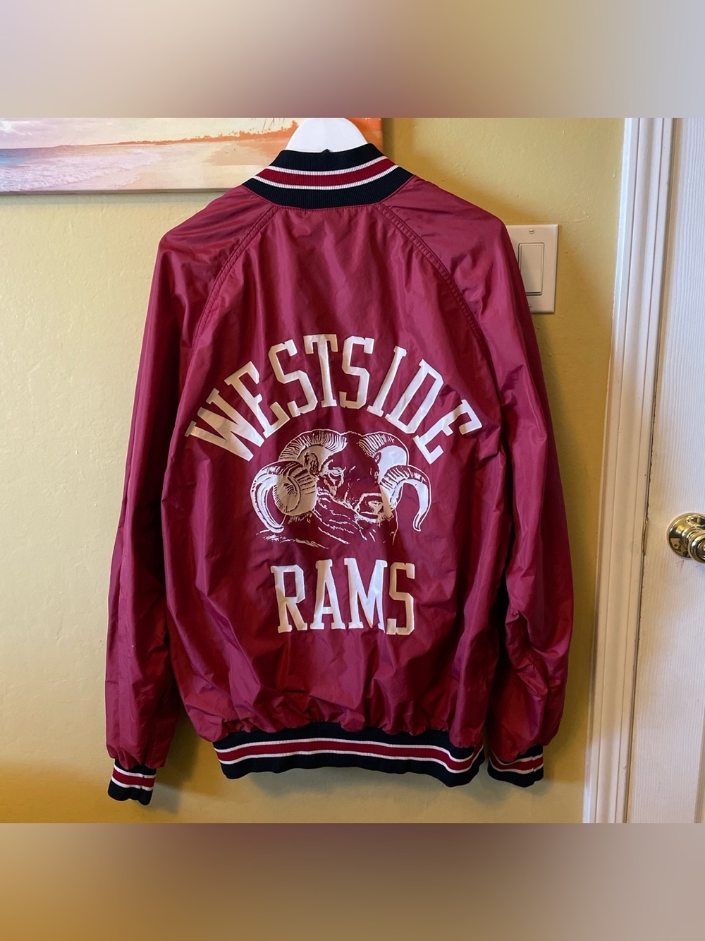 Westside Rams Maroon Bomber Jacket Mens Large Russell Athletic 90’s USA